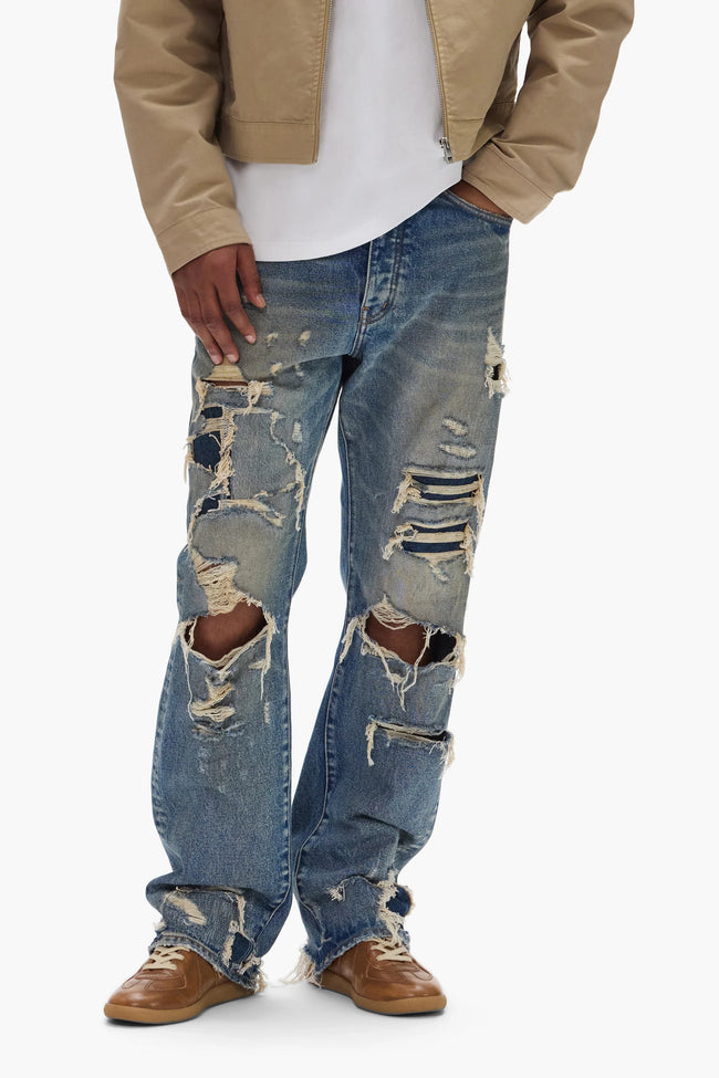 Purple Brand P011 Repair Blowout Jeans - Mid Indigo