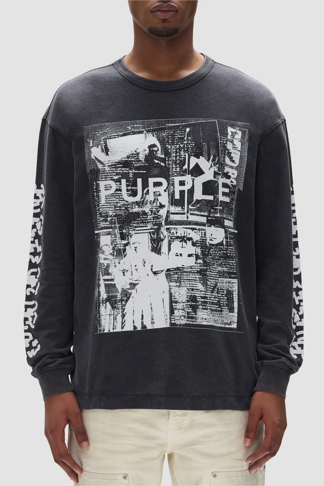 Purple Brand L/S Textured Discord Tee - Black