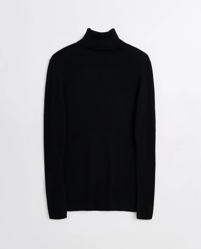 Sunflower Merino Rib Turtleneck Sweater - Black