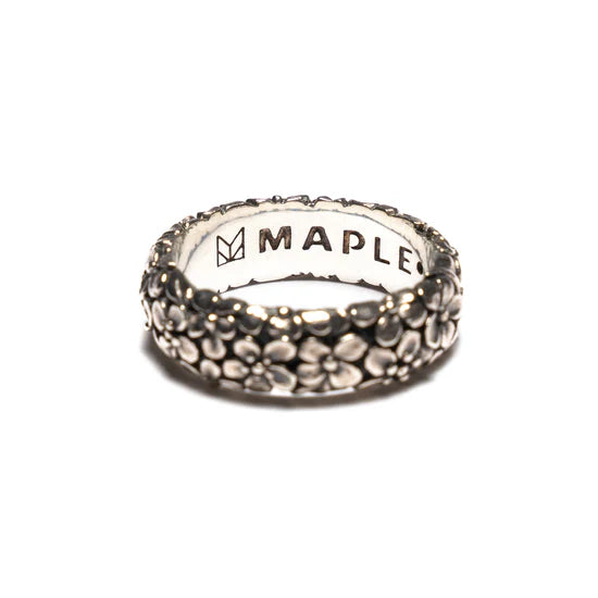 Maple Floral Band Ring - Silver