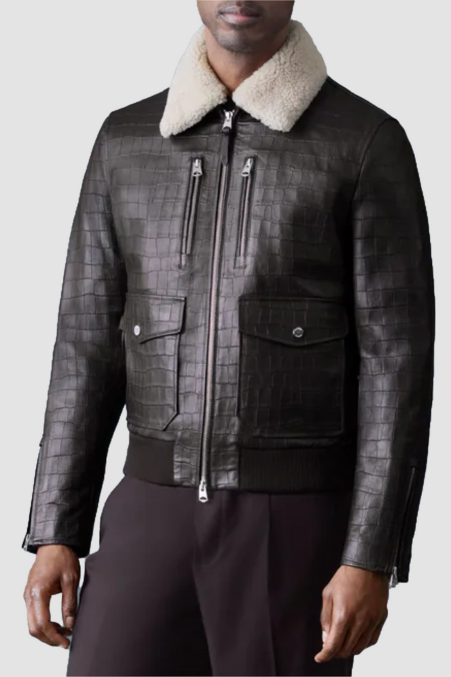 Mackage Mens Leather Jacket Chance-NV - Coffee