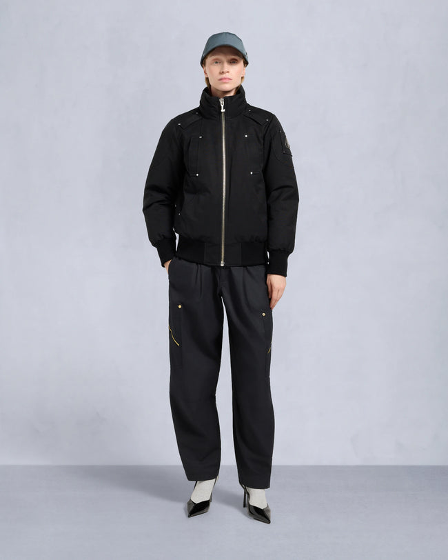 Moose Knuckles Womens Down Bomber Debbie Shearling - Black/Natural