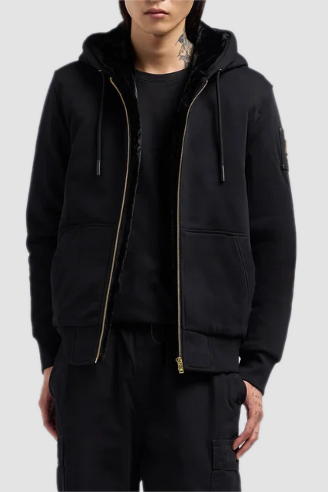 Moose Knuckles Mens Linden Bunny Faux Fur Hoodie - Black/Black
