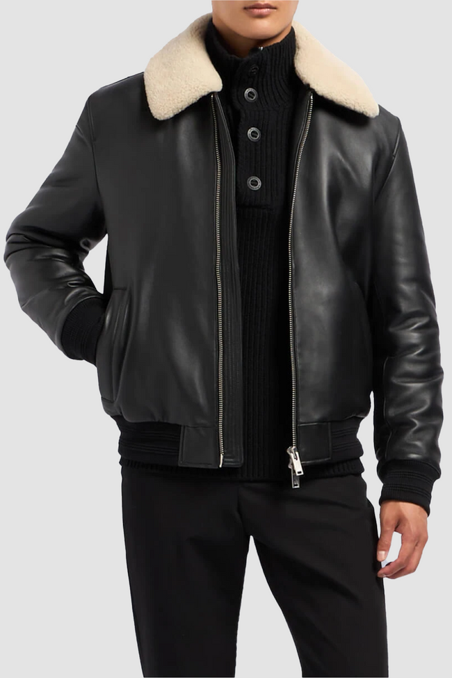 Moose Knuckles Mens Wind Jacket Toba Leather Bomber - Black