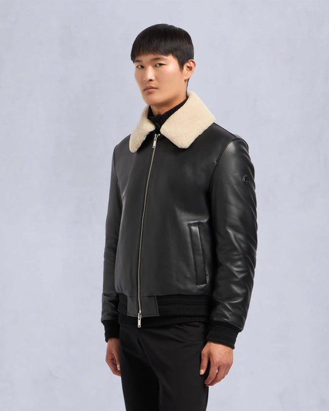 Moose Knuckles Mens Wind Jacket Toba Leather Bomber - Black