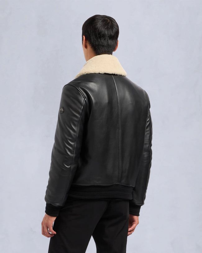 Moose Knuckles Mens Wind Jacket Toba Leather Bomber - Black