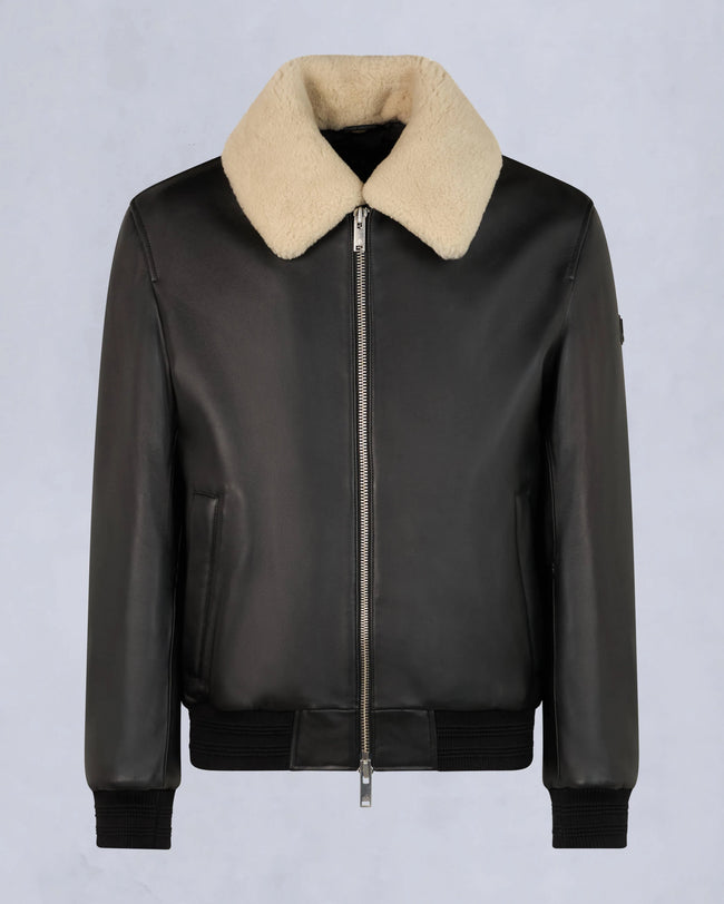 Moose Knuckles Mens Wind Jacket Toba Leather Bomber - Black