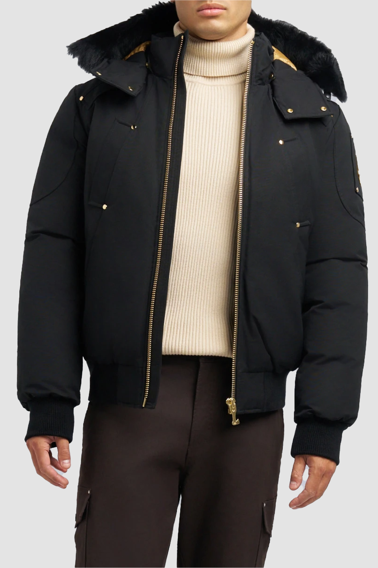 Moose Knuckles Mens Down Bomber Gold Ballistic - Black/Black - Due 