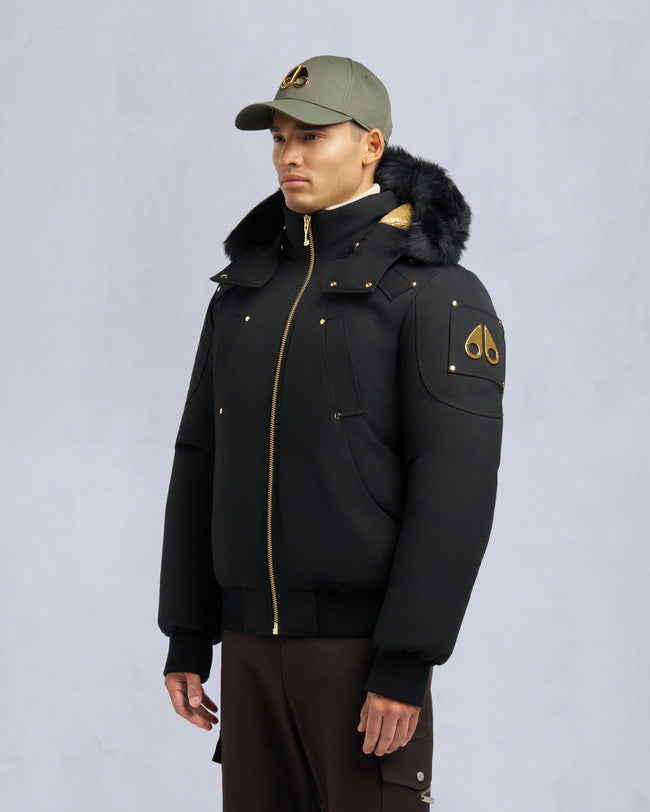 Moose Knuckles Mens Down Bomber Gold Ballistic - Black/Black