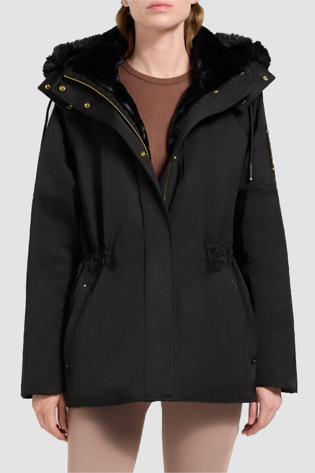 Moose Knuckles Womens Down Jacket Gold Series Satin 3Q - Black/Black