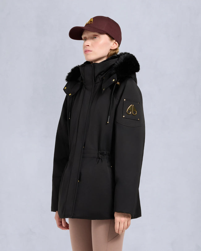 Moose Knuckles Womens Down Jacket Gold Series Satin 3Q - Black/Black
