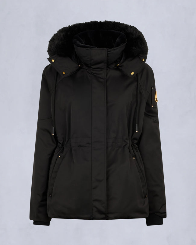 Moose Knuckles Womens Down Jacket Gold Series Satin 3Q - Black/Black