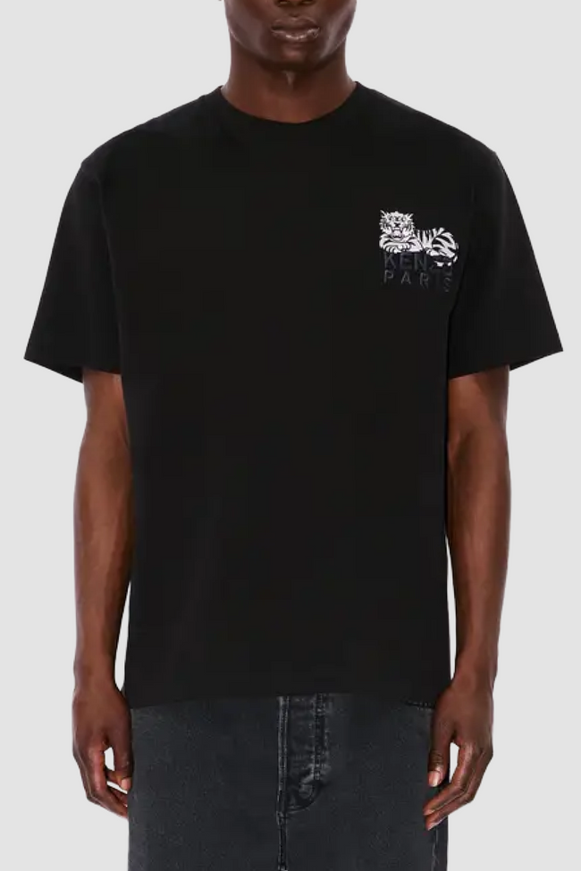 Kenzo Happy Tiger Embroidered Tee - Black