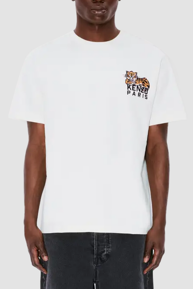 Kenzo Happy Tiger Embroidered Tee - Off White