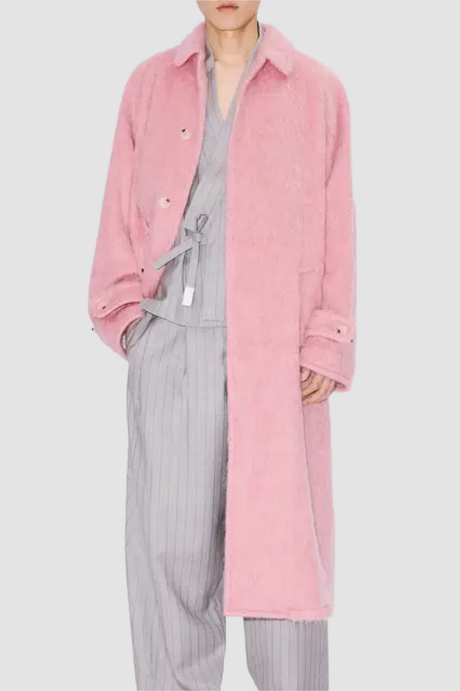 Kenzo Hairy Alpaca Mohair Coat - Rose Pink