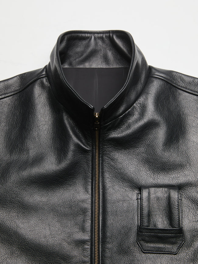 COOR Goat Skin Pilot Leather Jacket - Black