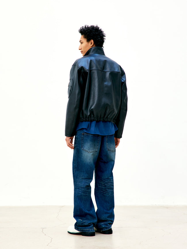 COOR Goat Skin Pilot Leather Jacket - Black