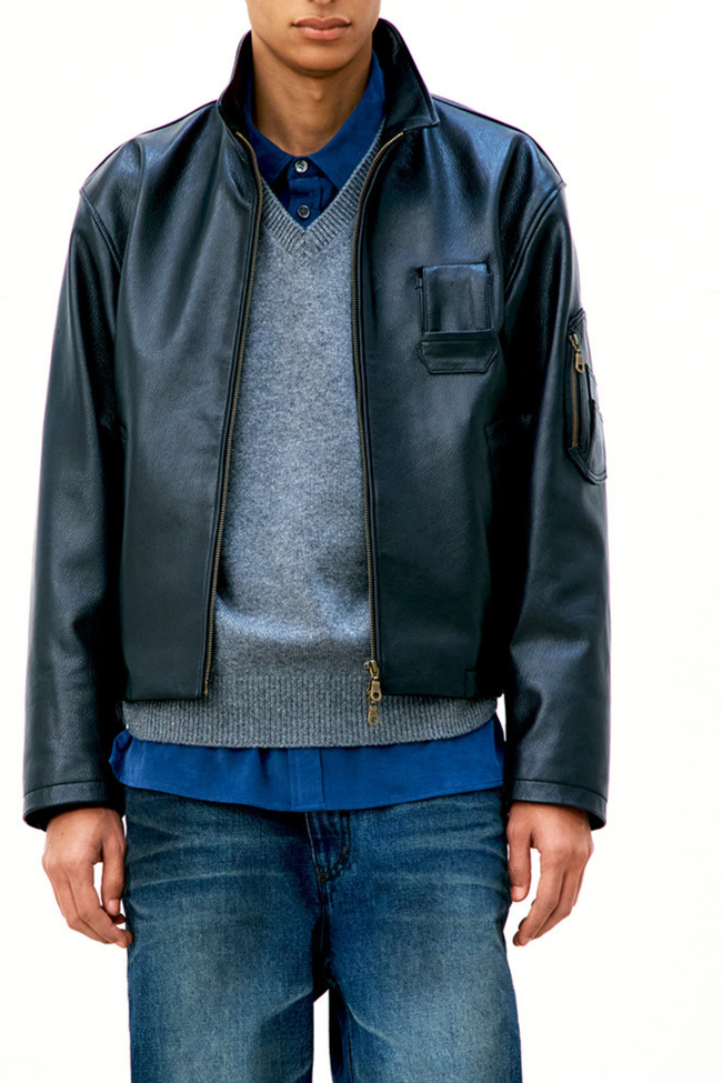 COOR Goat Skin Pilot Leather Jacket - Black