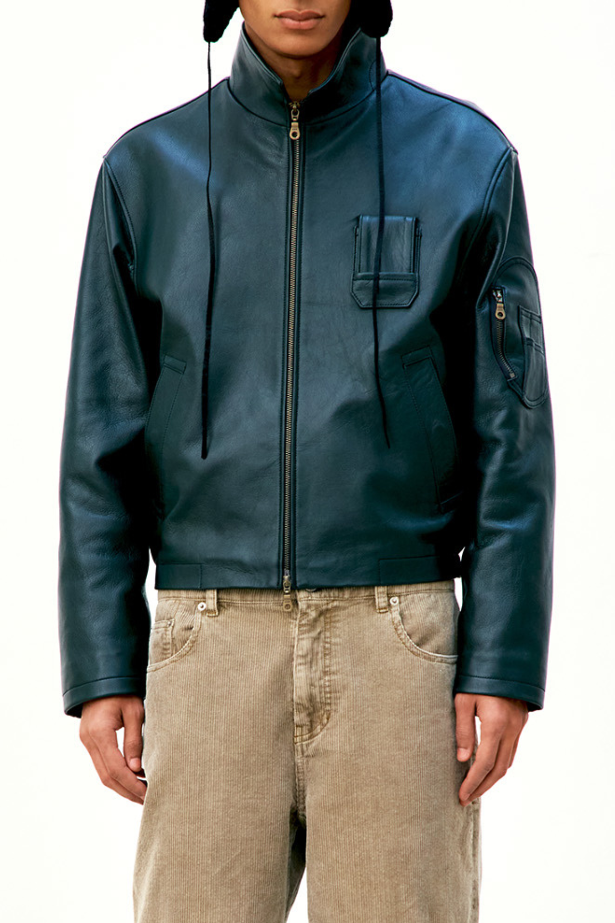 COOR Goat Skin Pilot Leather Jacket - Grey Green - Due West