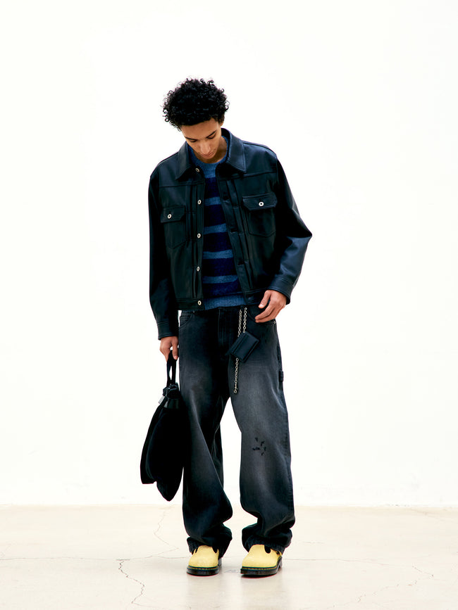 COOR Goat Skin Pocket Leather Jacket - Black