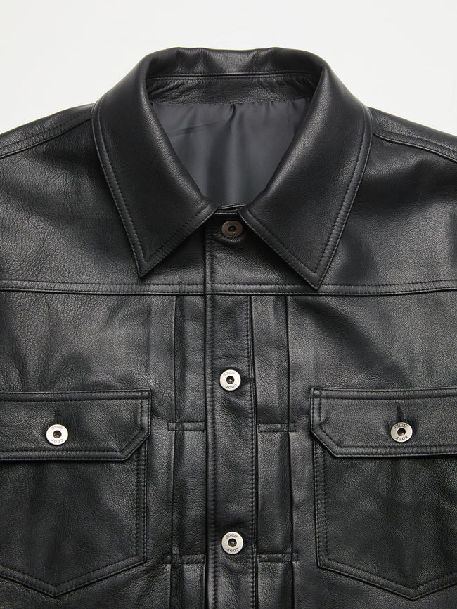 COOR Goat Skin Pocket Leather Jacket - Black