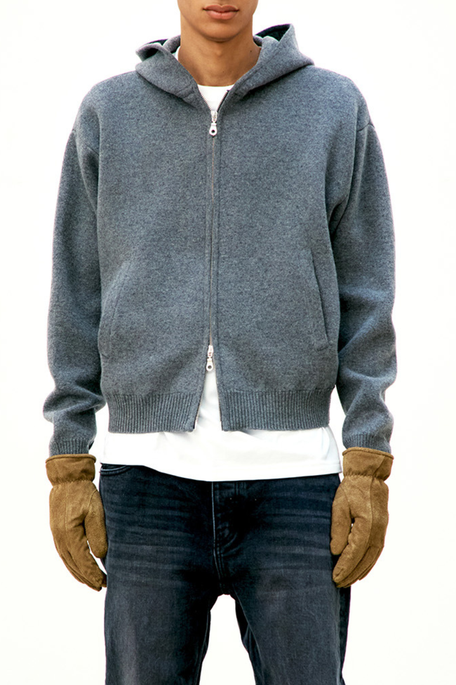 COOR Double Face Wool Blend Hoodie - Charcoal