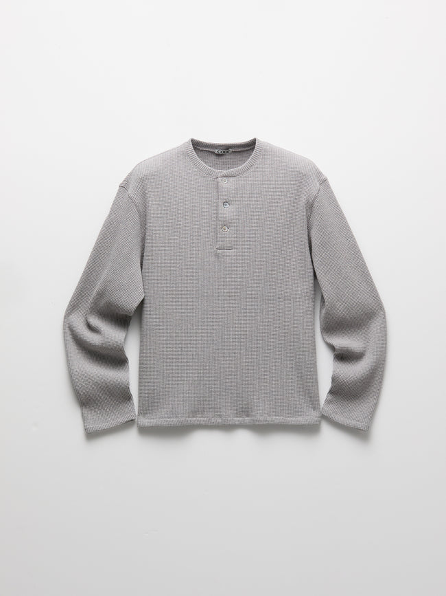 COOR Waffle L/S Henley Neck Tee - Grey