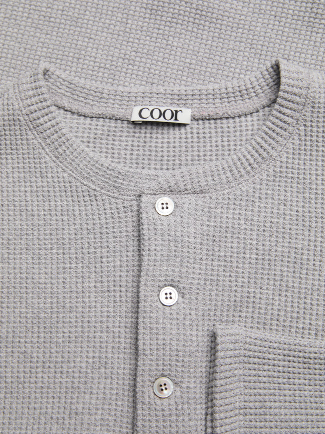 COOR Waffle L/S Henley Neck Tee - Grey