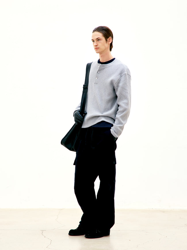 COOR Waffle L/S Henley Neck Tee - Grey