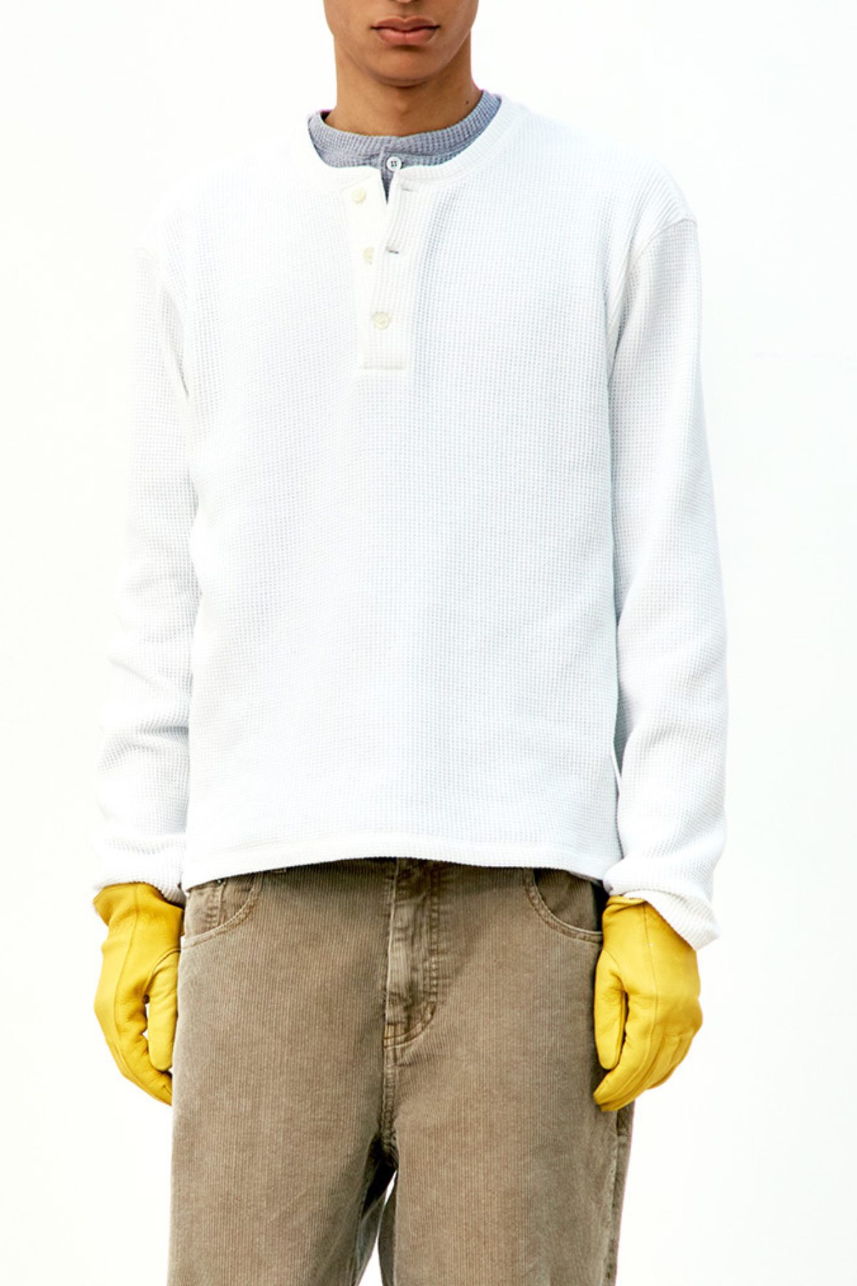 COOR Waffle L/S Henley Neck Tee - White - Due West