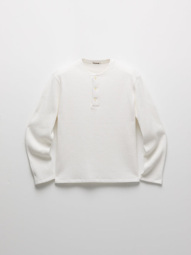 COOR Waffle L/S Henley Neck Tee - White