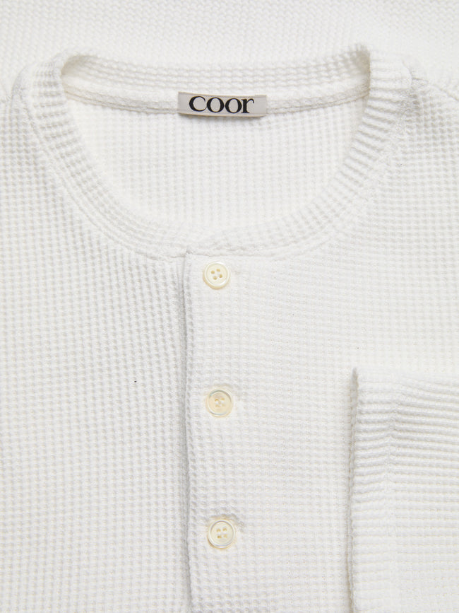 COOR Waffle L/S Henley Neck Tee - White