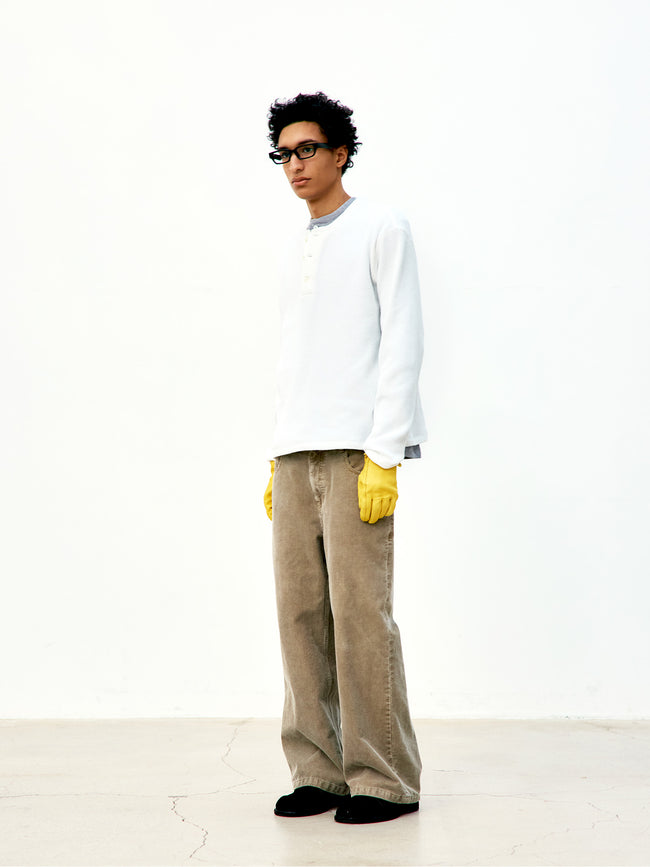 COOR Waffle L/S Henley Neck Tee - White