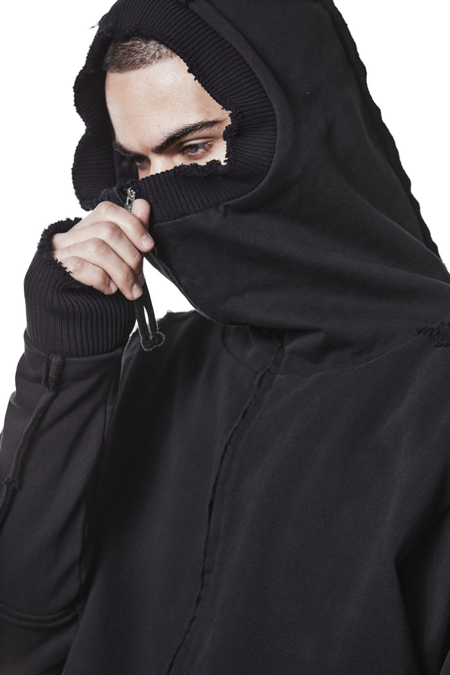 thom/krom MSJ690 Long Hooded Zip Jacket - Black