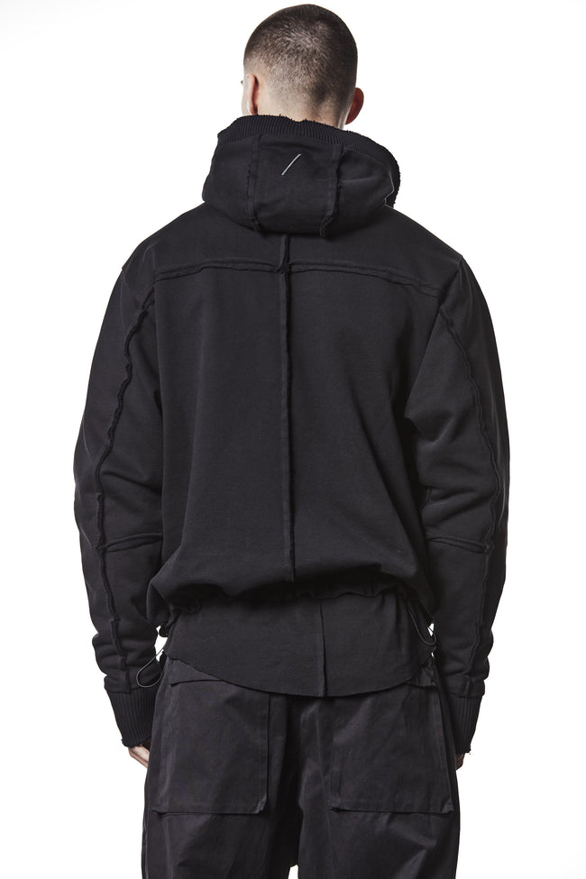 thom/krom MSJ690 Long Hooded Zip Jacket - Black