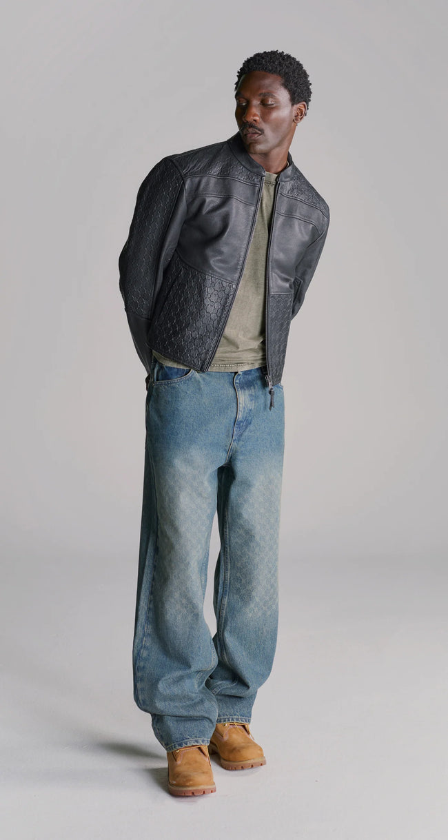 Daily Paper Structured Leather Jacket - Black