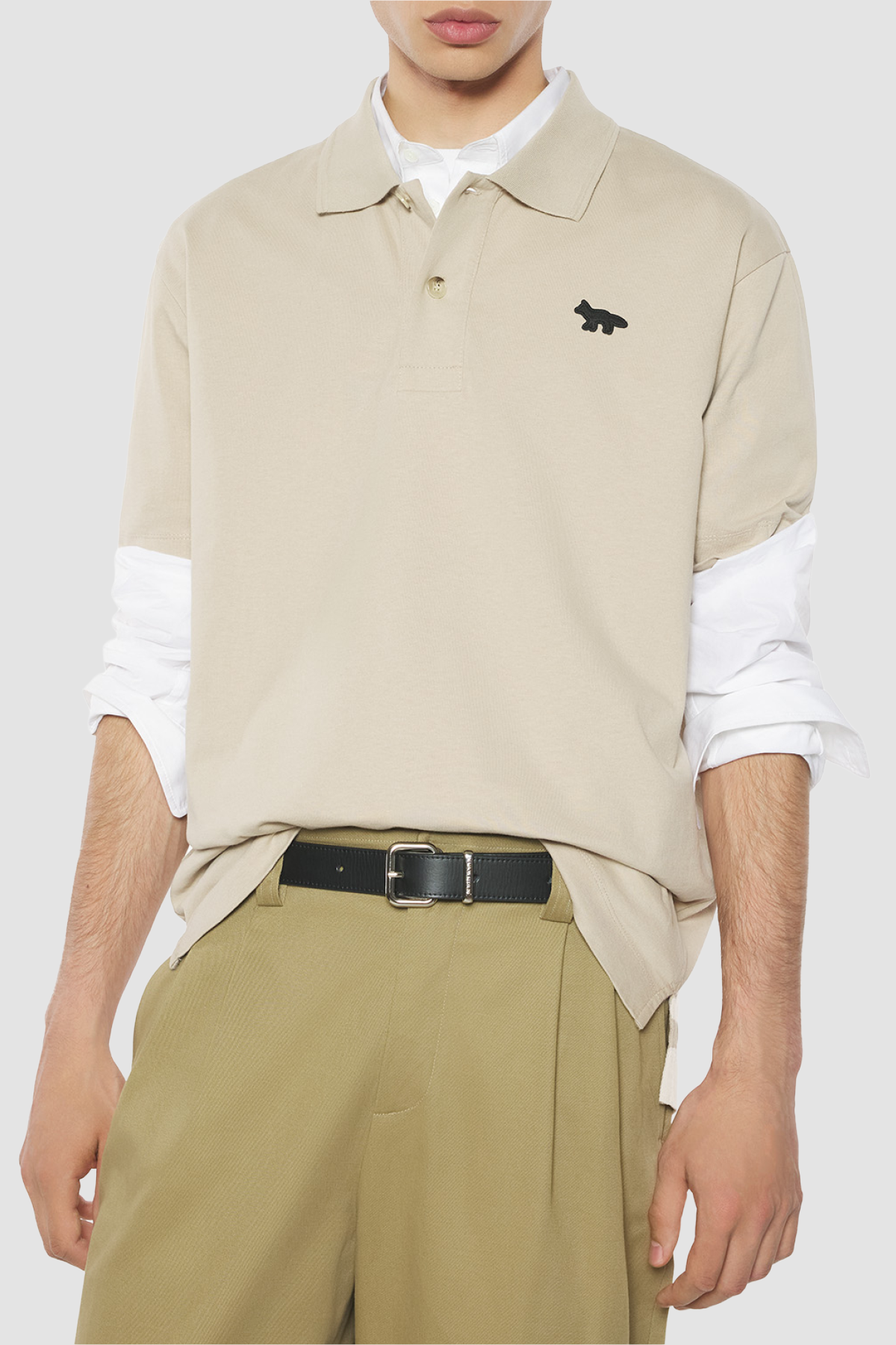 MAISON KITSUNÉ フォックスヘッドポロシャツ XLベージュ Maison Kitsuné Profile Fox Comfort Polo - Beige - Due West