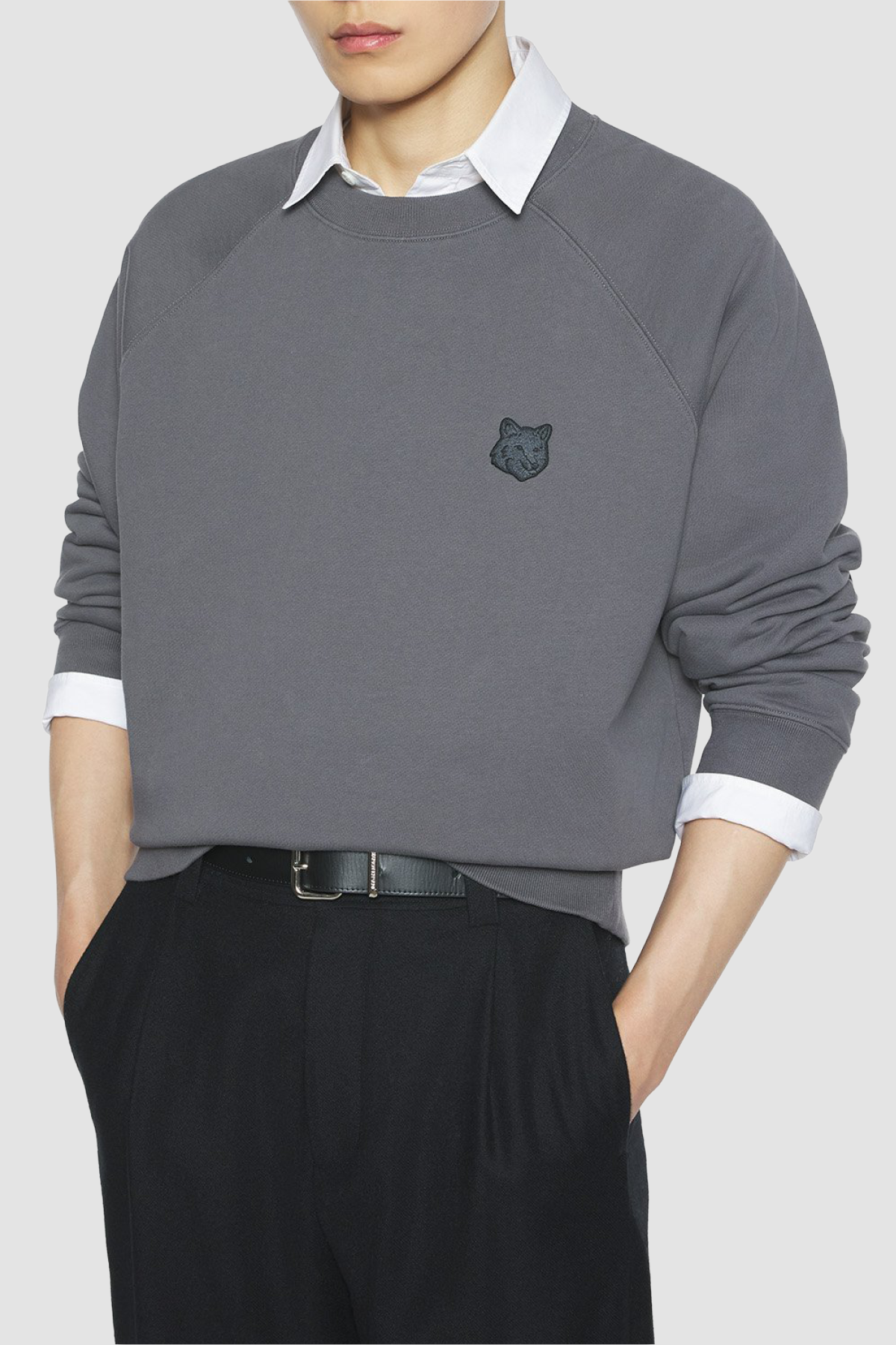 K★　0923 Maison Kitsuné Fox Head Oversized Crewneck - Charcoal - Due West