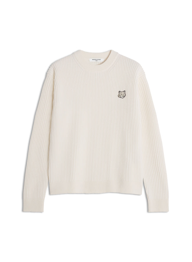 Maison Kitsuné Fox Head Wool Ribbed Sweater - Ecru
