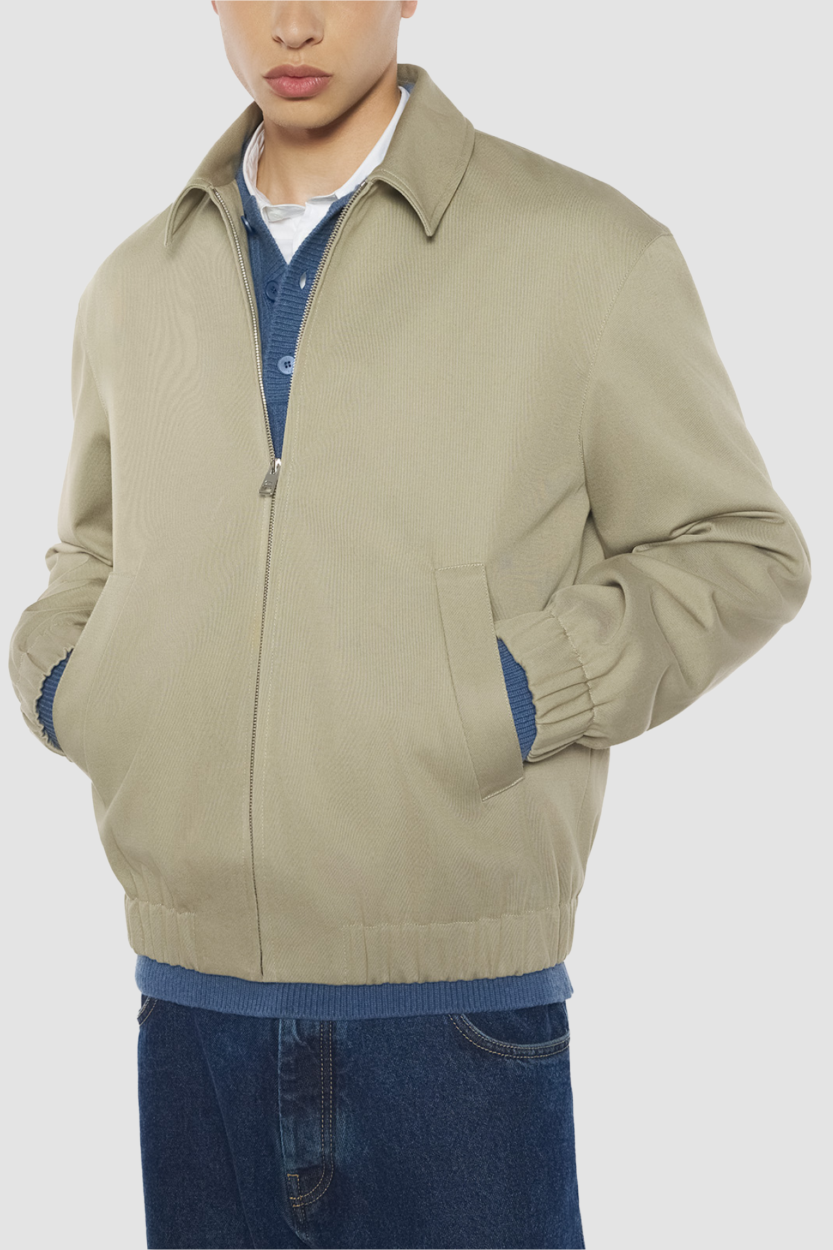 Maison Kitsuné Elasticated Zipped Jacket - Concrete Beige - Due West Maison Kitsuné Elasticated Zipped Jacket - Concrete Beige - Due West