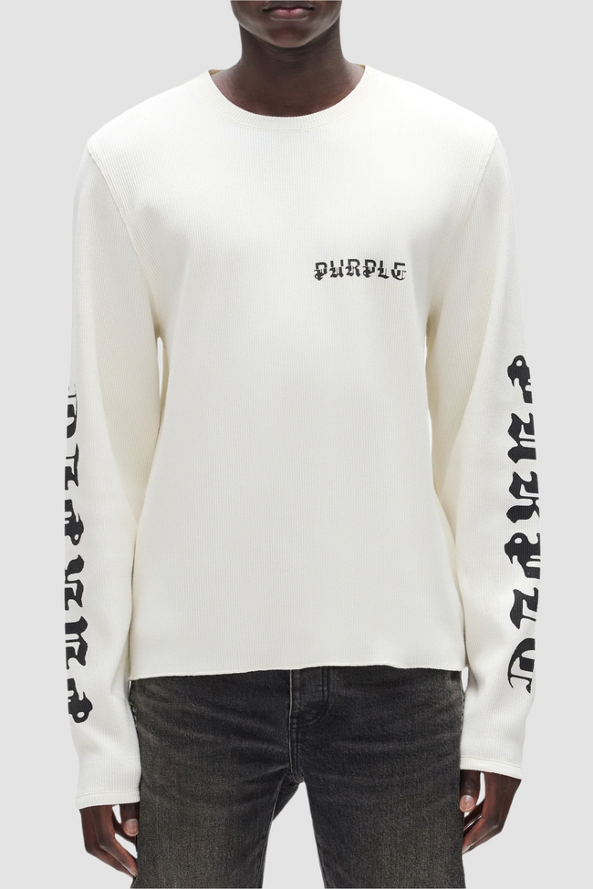 Purple Brand Diptych Waffle L/S Tee - White