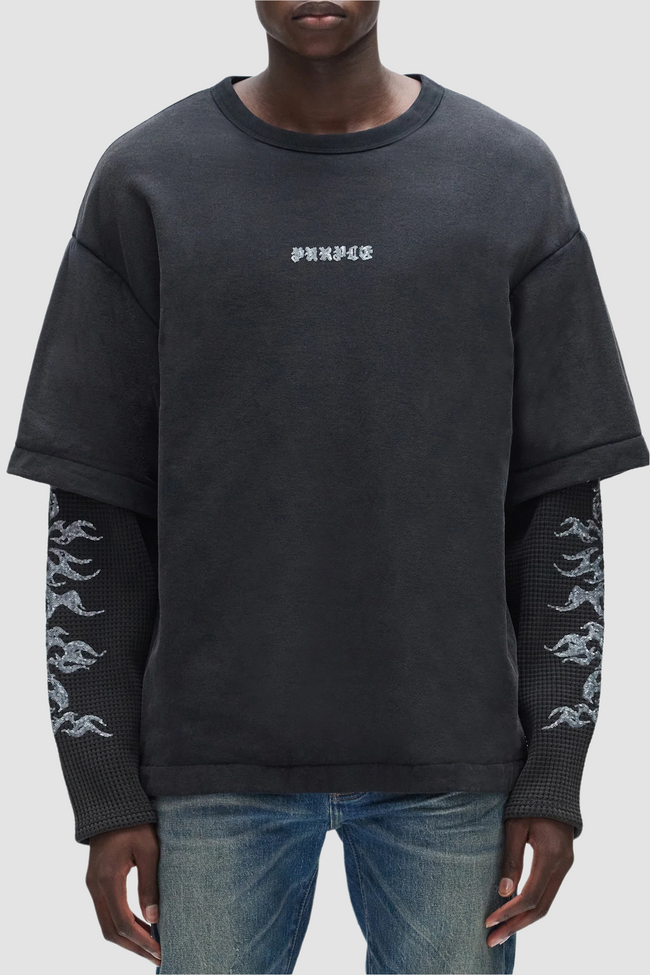 Purple Brand Sequin L/S Padded Tee - Black