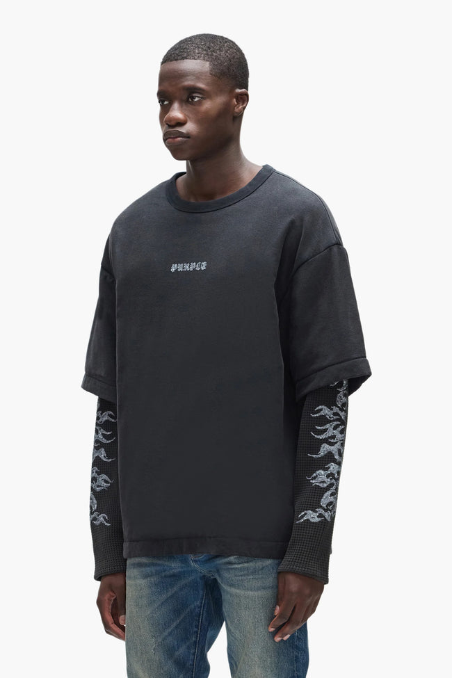 Purple Brand Sequin L/S Padded Tee - Black