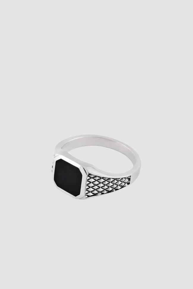 Serge DeNimes Onyx Armour Ring - Silver