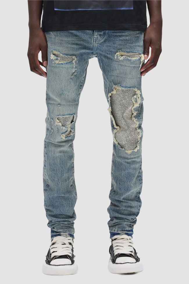 Purple Brand P001 Skinny Beaded Repair Jeans - Light Indigo