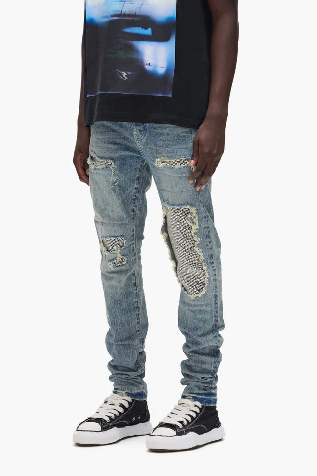 Purple Brand P001 Skinny Beaded Repair Jeans - Light Indigo
