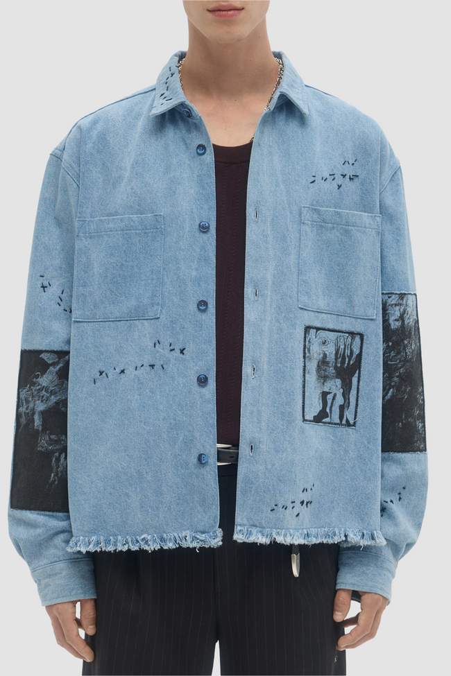 DOMREBEL Unskilled Worker Cropped Shirt - Denim