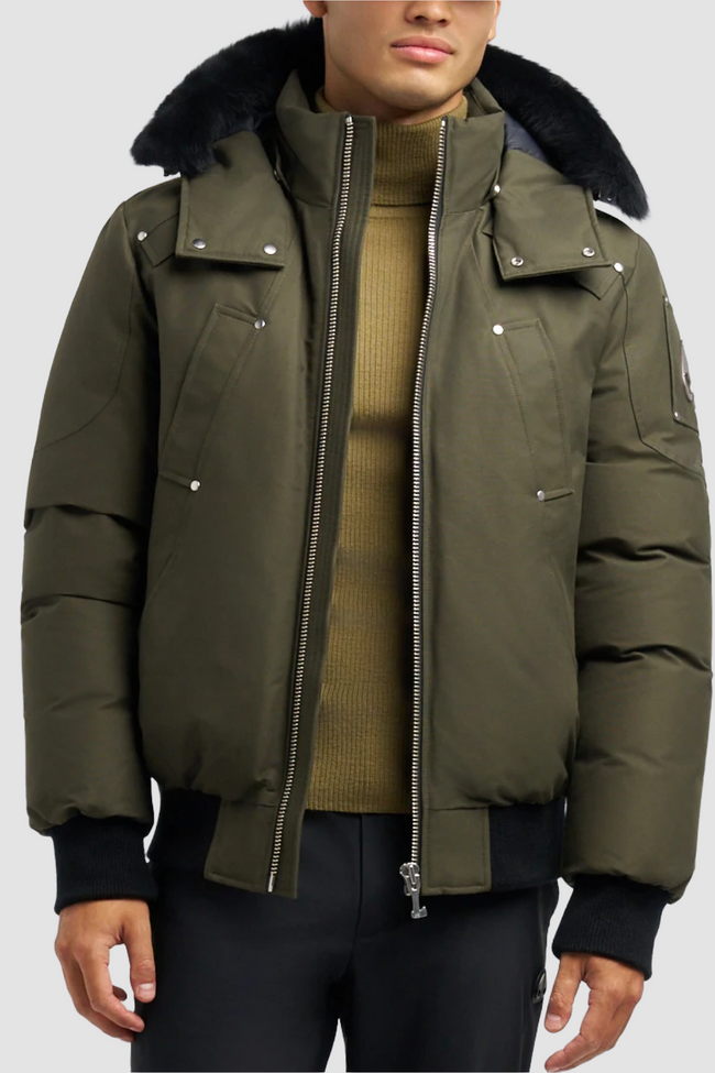 Moose Knuckles Mens Down Bomber Ballistic - Dark Olive/Black