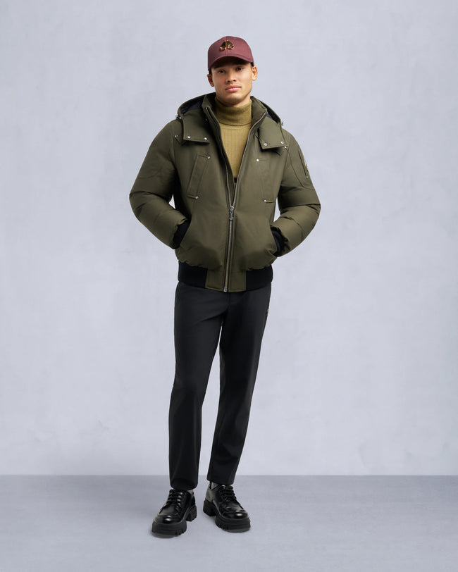 Moose Knuckles Mens Down Bomber Ballistic - Dark Olive/Black