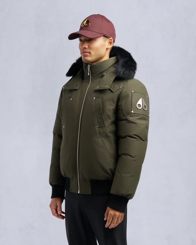Moose Knuckles Mens Down Bomber Ballistic - Dark Olive/Black
